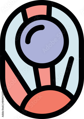 Spaceship window with a view of planet and colorful sunrise, simple and futuristic icon design