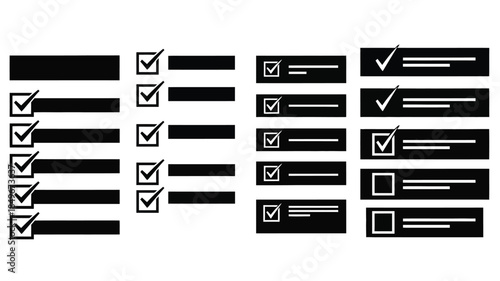 Collection of black checklist boxes with varying checkmark selections