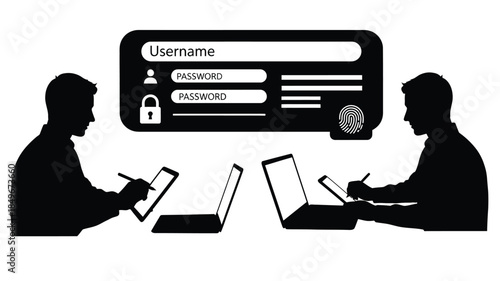 Digital security and user authentication concepts with silhouettes and devices