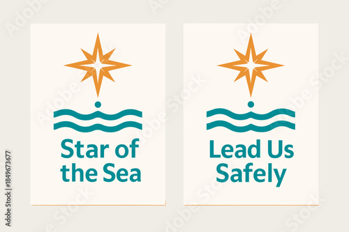 Star Waves Compass. Star of the Sea. Two vertical A6 banners with safe margins, centered composition, no elements touching edges, modern, turquoise and orange,