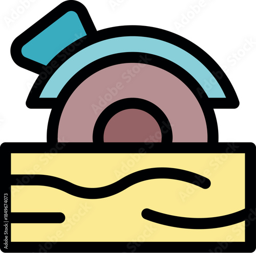 Circular saw cutting a wooden plank, representing carpentry, woodworking, and construction