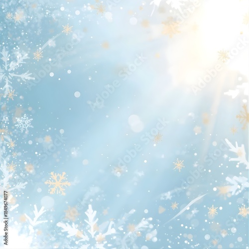 Serene Winter Blue Background with Golden Snowflakes and Soft Light