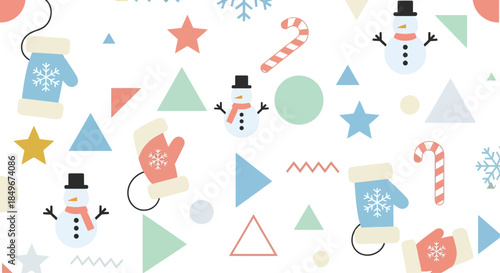 Colorful Christmas icons and snowman illustrations.