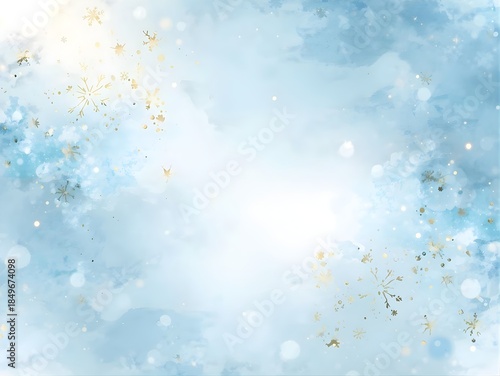 Serene Winter Blue Background with Golden Snowflakes and Soft Light