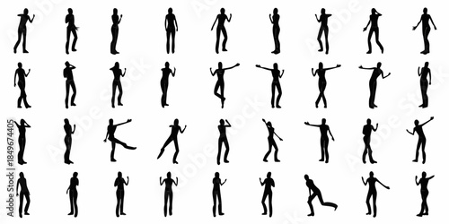 Silhouettes of human figures in various poses arranged in a grid formation