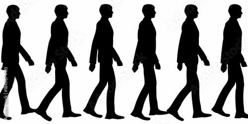 A sequence of silhouettes depicting a man walking in different stages