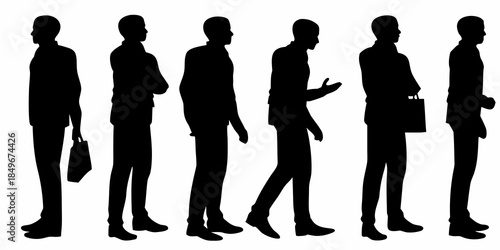 Silhouettes of businessmen in various poses demonstrating professional movement and style