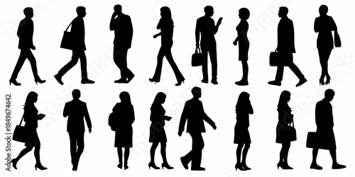 Silhouettes of business people walking depicting a city lifestyle and commuting