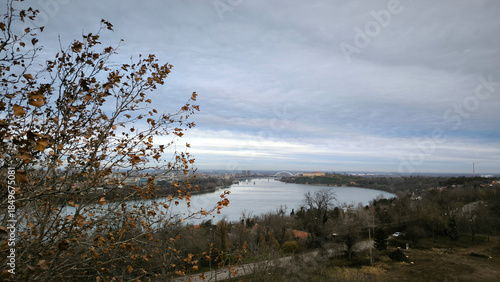 cloudy sky over the Danube river in Novi Sad in dry winter day