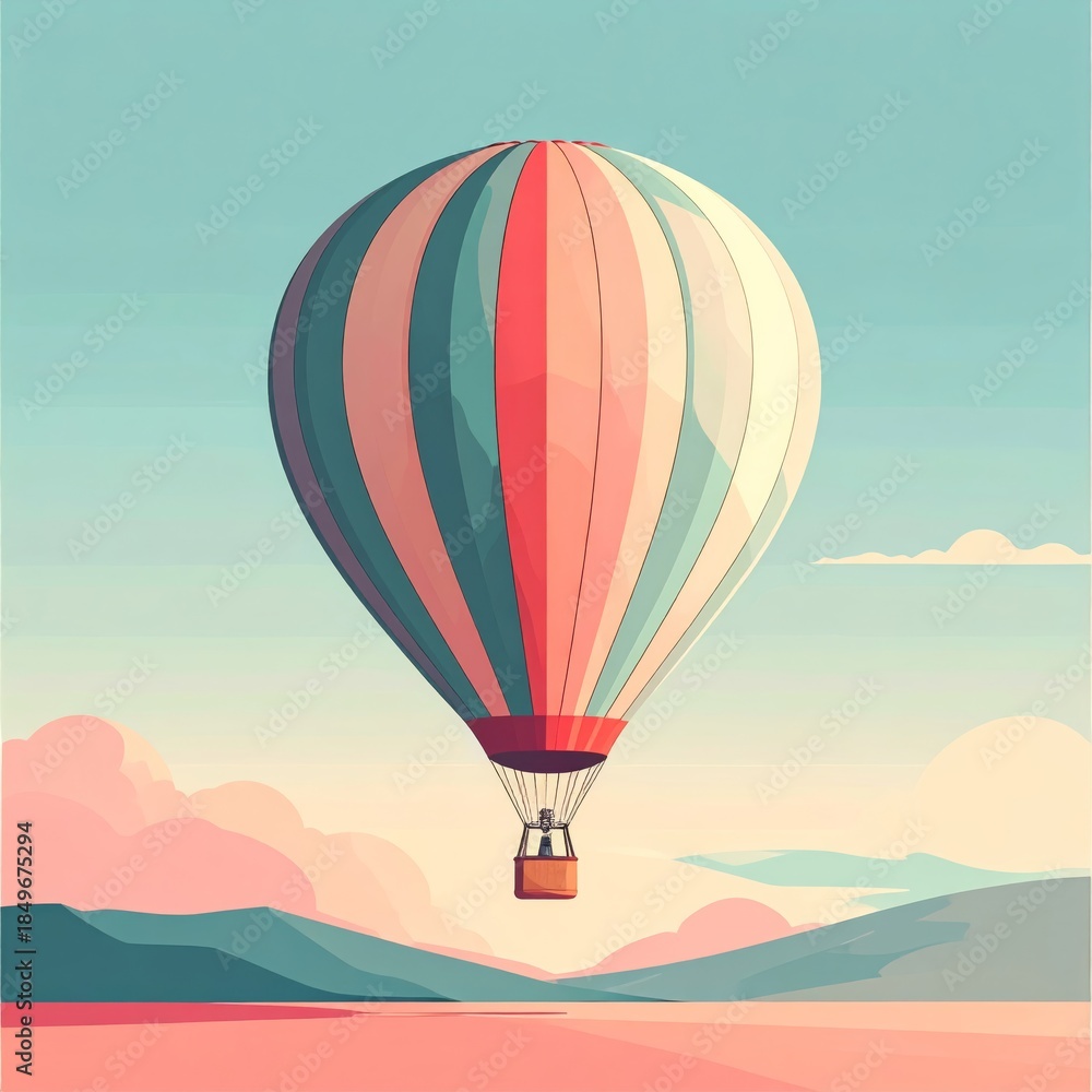 Fototapeta premium Floating Hot Air Balloon Minimal Illustration