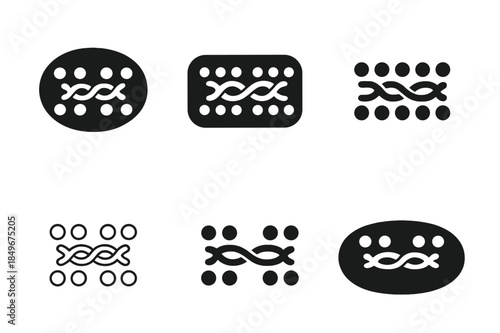 Muscle Movement Icons. How muscles move. Icon set. Set Logo of how muscles move: actin and myosin interaction. harmonious logo variations of the same