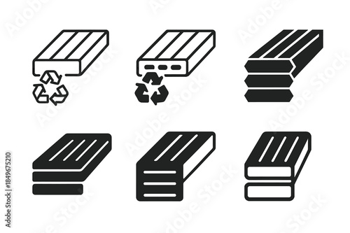 Eco-Friendly Home Icons. Alternative building materials for eco-friendly homes. Icon set. Set Logo of Alternative building materials for eco-friendly homes: