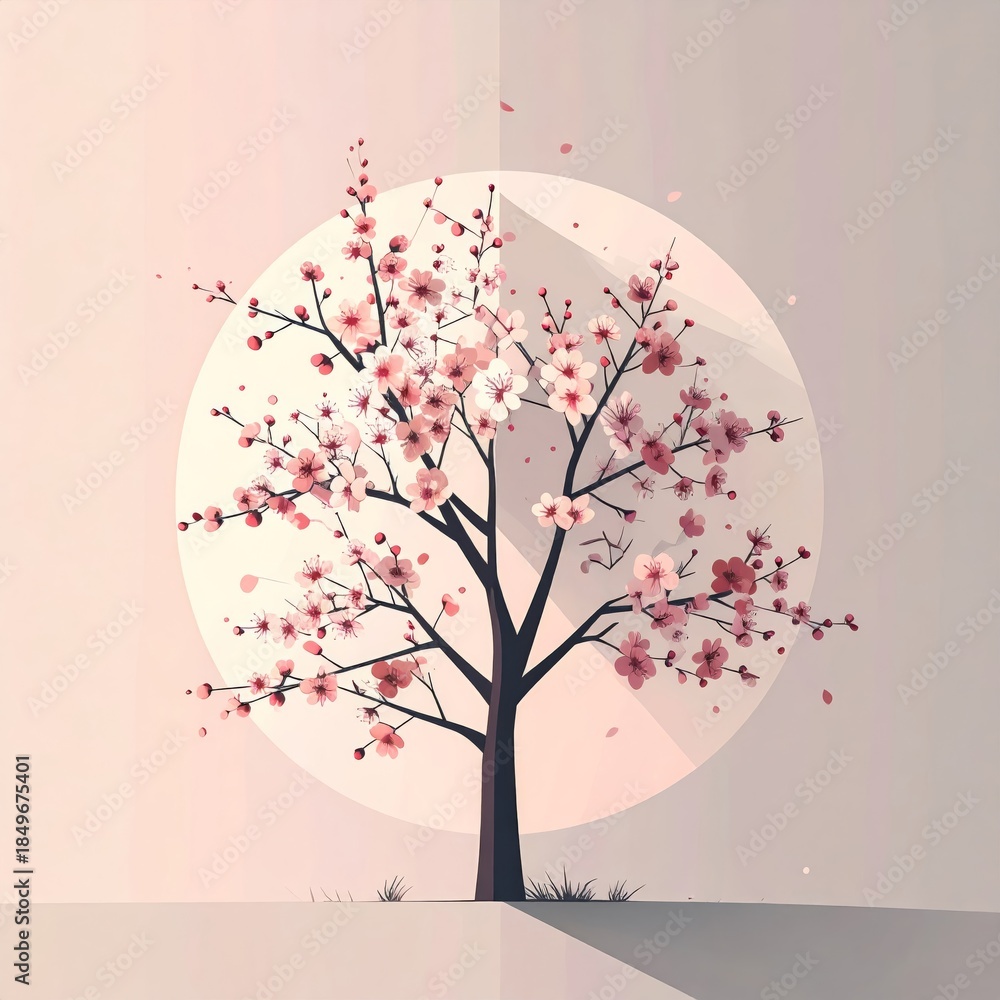 Fototapeta premium Sakura Blossom Minimal Illustration