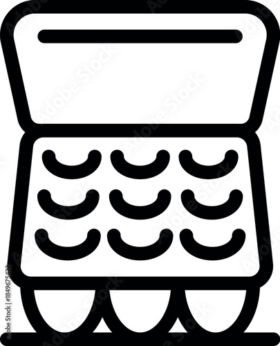 Open egg carton displaying nine eggs inside, ready for breakfast or baking