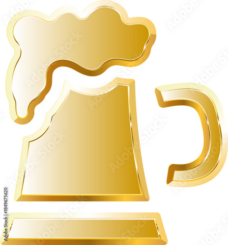 Glass beer gold. Isolated on transparent background.