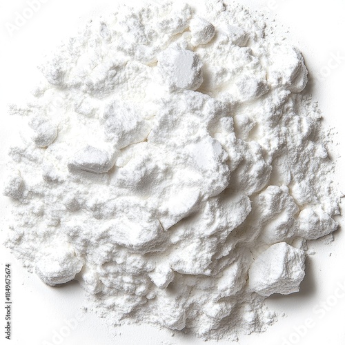 Mound of fine, white powder, textured and isolated