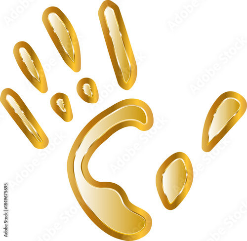 Handprint gold. Isolated on transparent background.