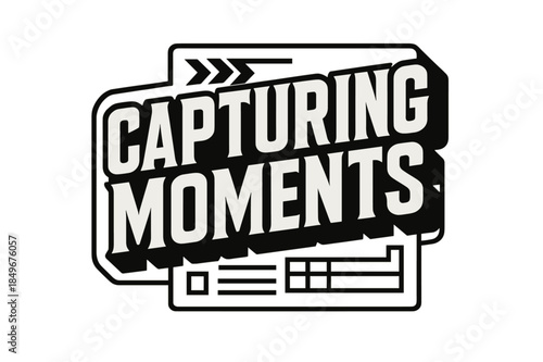 Geometric Lettering Design. Capturing Moments ? bold block geometric lettering; thick massy letters with geometric serifs, heavy outer outline and strong cast