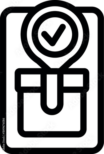 Secure voting process is confirmed with check mark pin placed on ballot box, symbolizing electoral participation and democratic choice