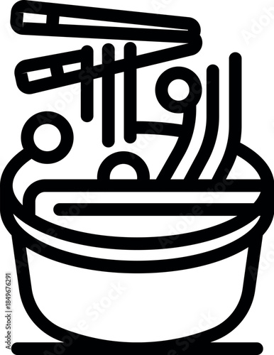 Hot noodles being lifted with chopsticks from bowl of ramen or udon