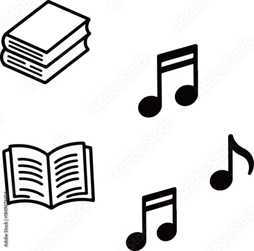 Books and Music Notes Illustration