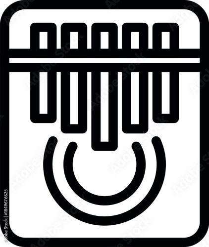 Simple, bold line art icon of a kalimba, a modern and traditional african musical instrument