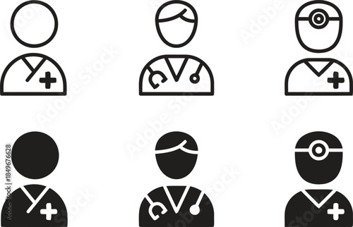 Medical staff icon in outline and glyph styles for healthcare needs