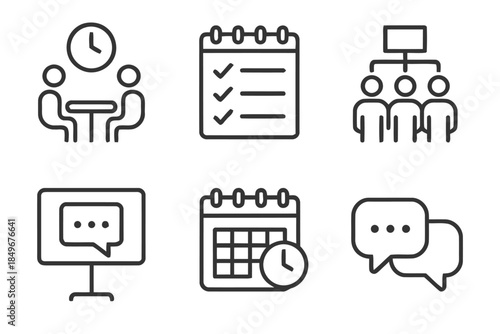Meeting line icon set includes communication calendar schedule appointment