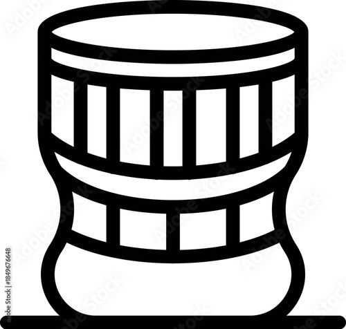 Simple wooden barrel standing on the floor, used for storing and aging alcoholic beverages like beer and wine