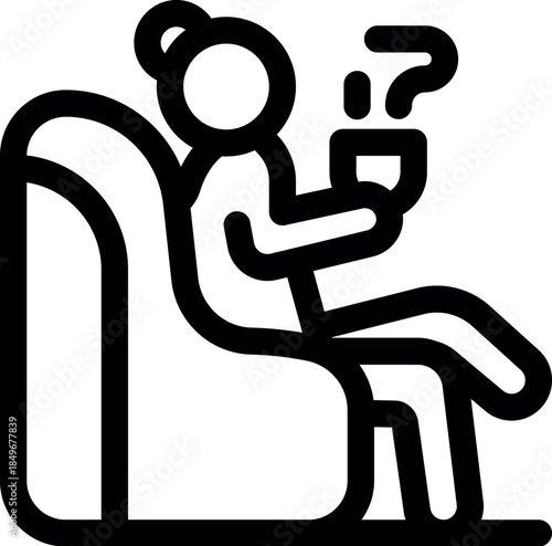 Woman sitting on armchair drinking hot beverage thinking about something, wondering, questioning