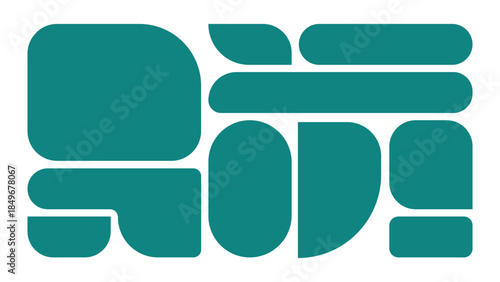 Teal abstract shape composition on white background