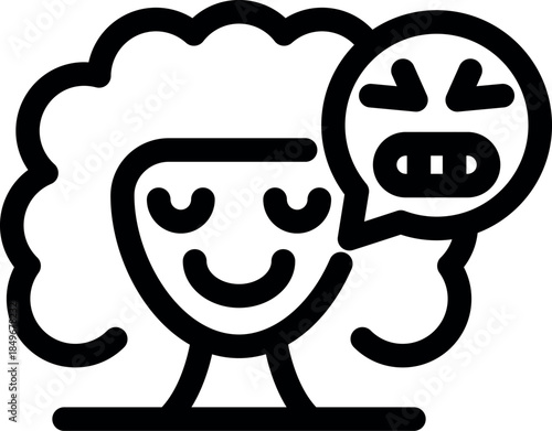 Cartoon of a girl expressing hidden anger with a smiling face and an angry emoji