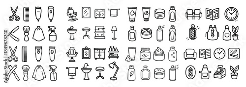 Barber and beauty tools doodle set