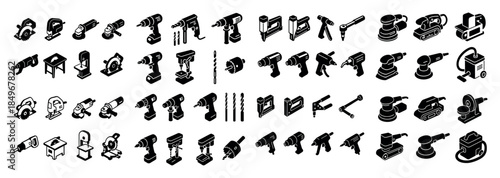 Collection of various power tools icons