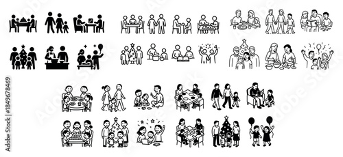 Family icons collection in black and white