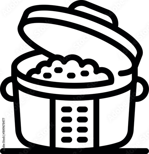 Open multi cooker steaming rice, making a healthy and convenient meal