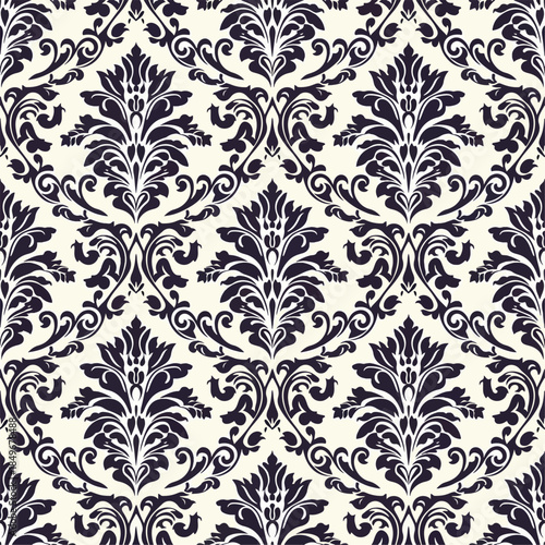 Damask seamless pattern element with brush strokes. Vintage classical old fashioned damask ornament, seamless texture for wallpapers, textile.