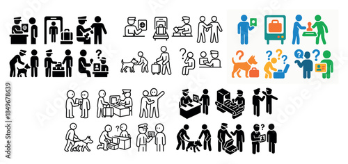 Airport security procedures icons