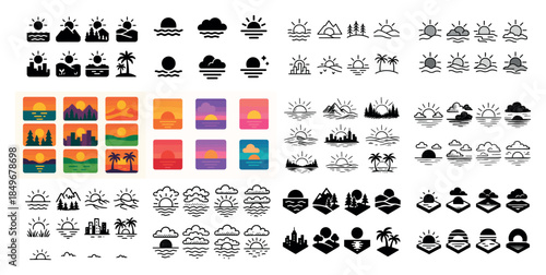 Sunset and nature icon collection