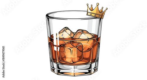 Whiskey on the Rocks with a Crown Vector Illustration
