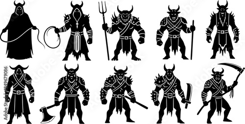 Horned Folklore Daemon Vector Silhouette Illustration
