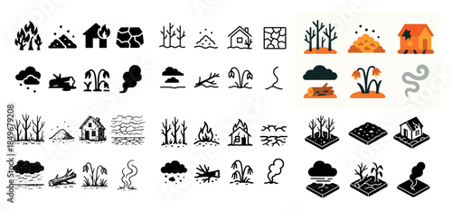 Natural disaster icons set collection