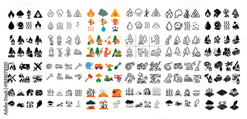 Fire safety icons set collection