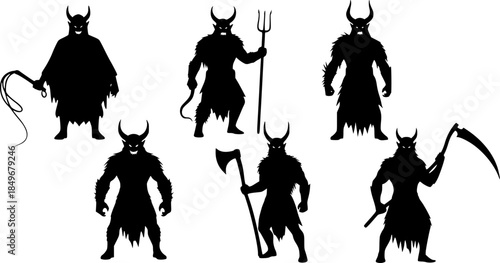 Horned Folklore Daemon Vector Silhouette Illustration
