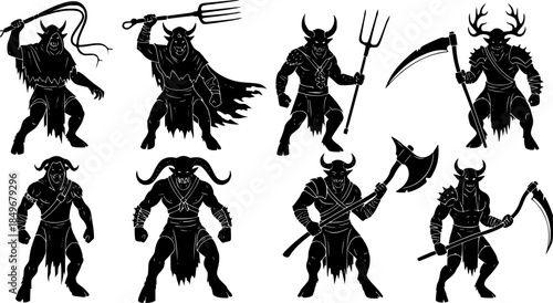 Horned Folklore Daemon Vector Silhouette Illustration
