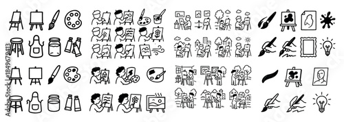 Artistic workshop sketch icons set