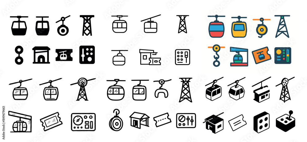 Fototapeta premium Cable car icons and symbols collection