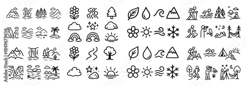 Outdoor adventure line art icons