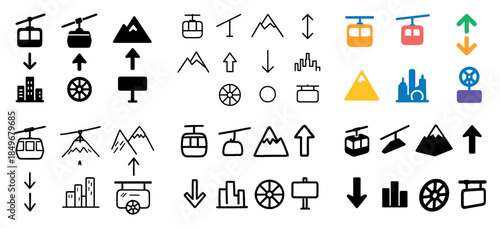 Assorted cable car and mountain icons