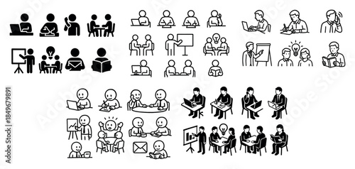 Stick figure office and teamwork icons